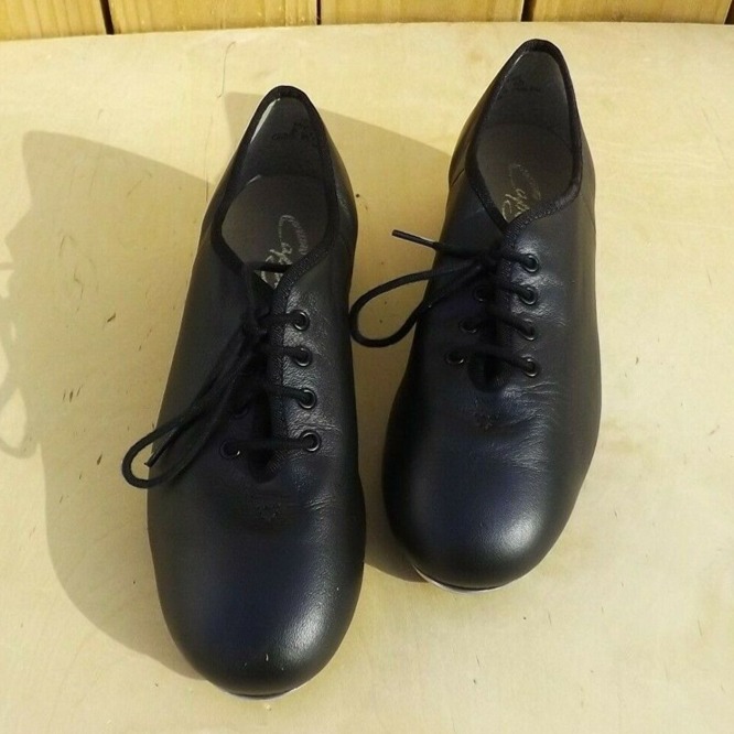 Women Capezio Black Leather Tap Shoes CG55, Size 8.5M, Oxford Style Teltone Tap