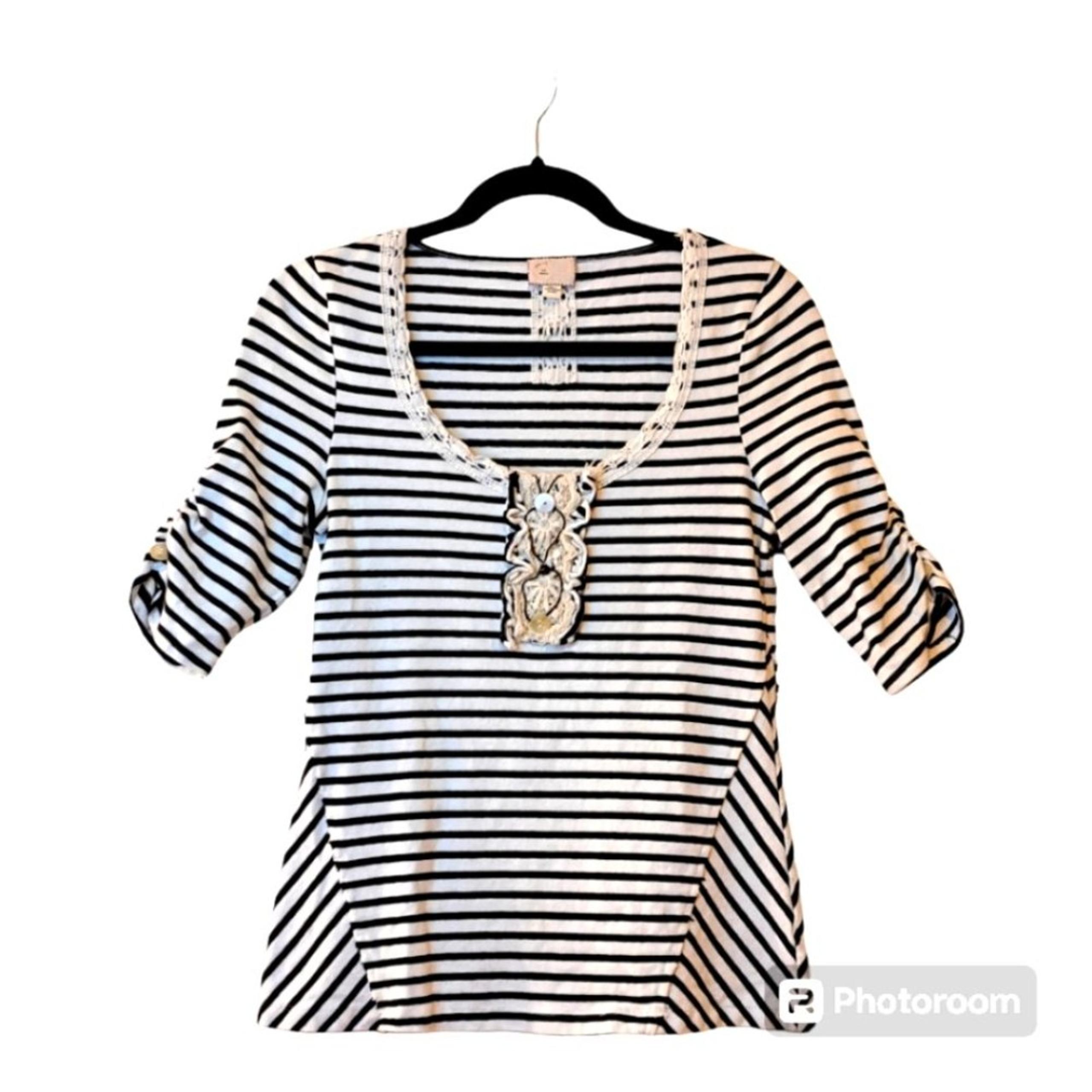 Anthropologie 9H15 STCL Womens Black-White Stripe Knit Shirt Top S