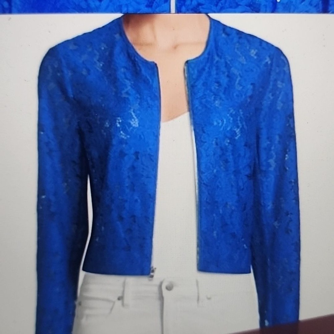 DIANE VON FURSTENBERG L/S FLORAL LACE JACKET BLUE SIZE 2