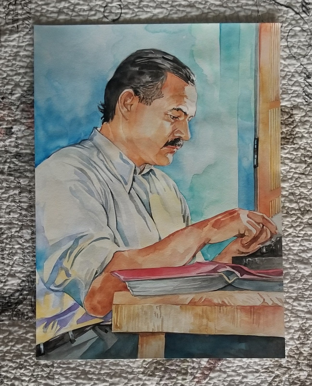 Ernest Hemingway Original Handpainted Watercolor Painting