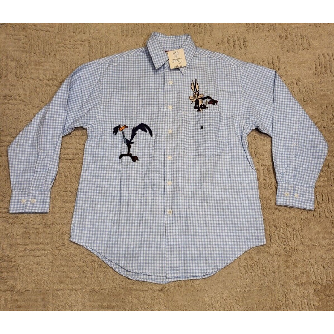 Looney Tunes Embroidered Coyote Plaid Button Down Shirt Vintage Small S NWT