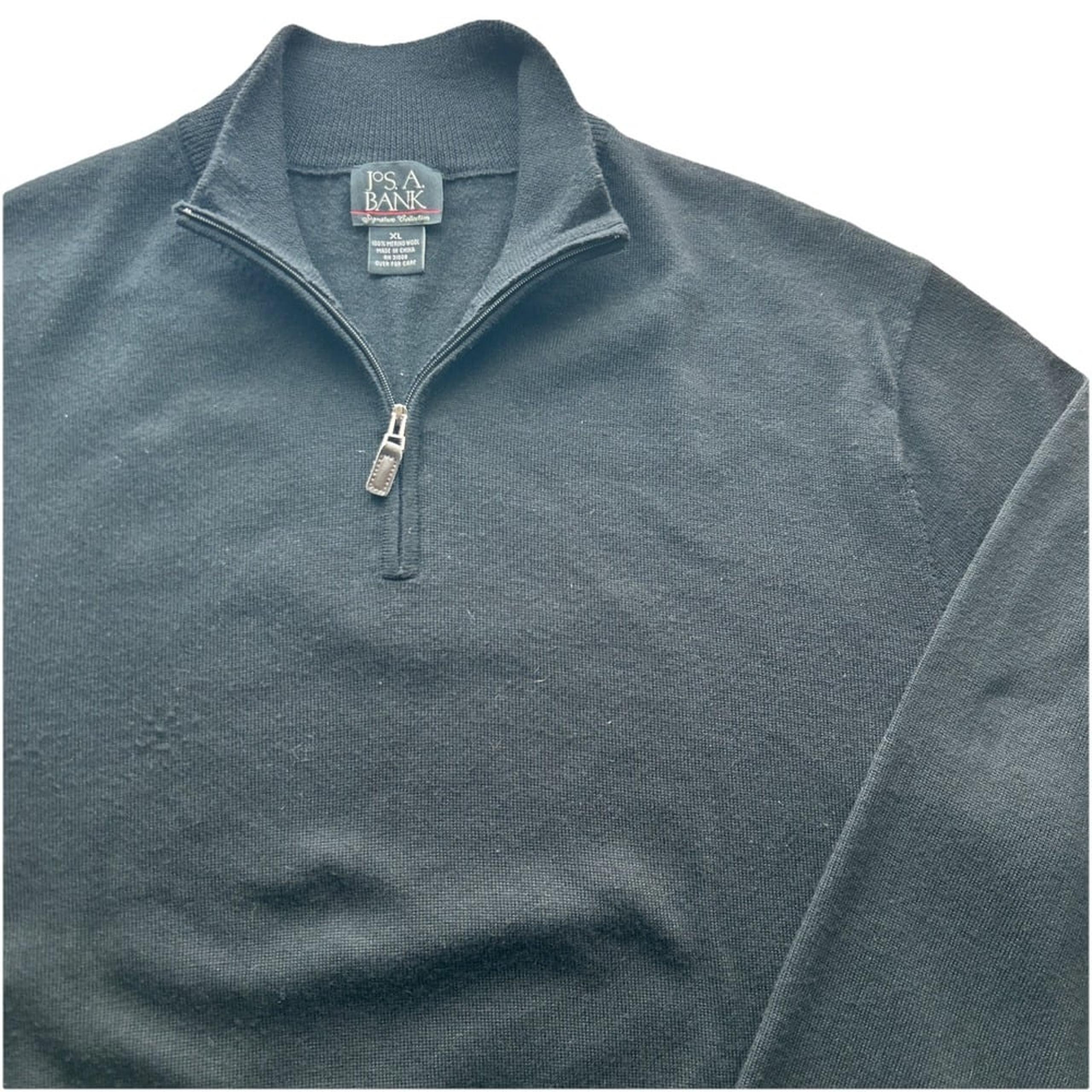 Jos A Bank Signature Collection Men's XL Black 1/4 Zip 100% Merino Wool Sweater