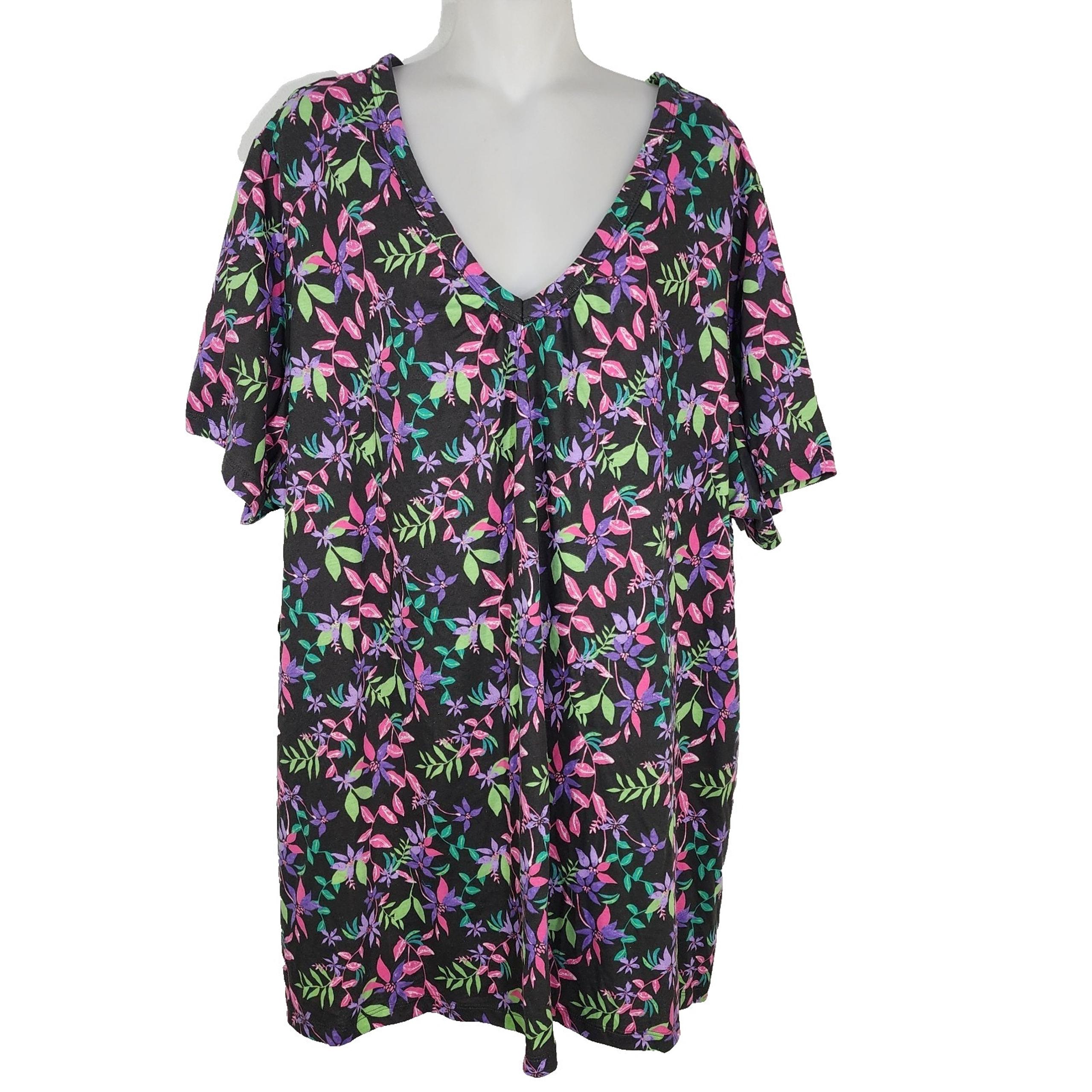 Woman Within T Shirt Women 3X Perfect Floral Printed Short Sleeve Boatneck Tunic