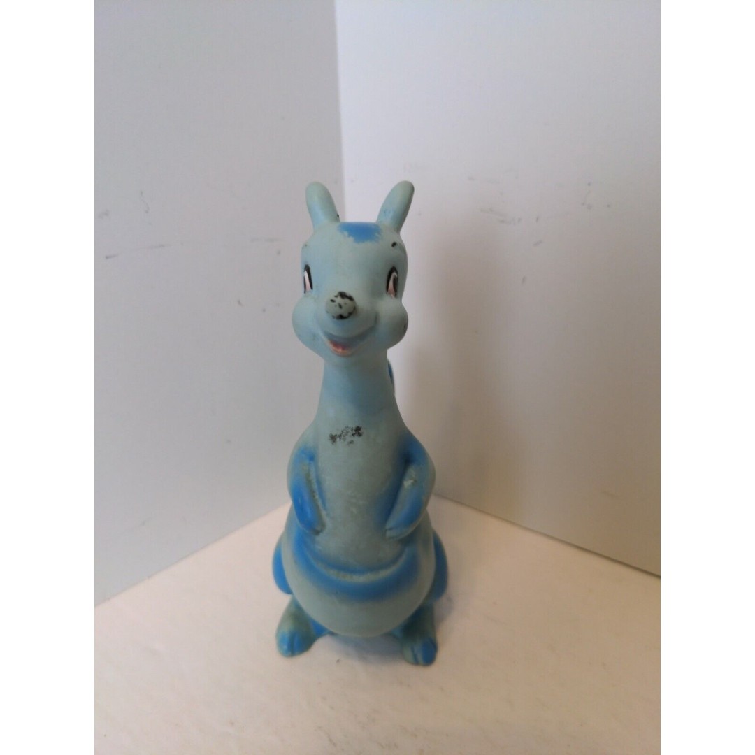 RARE VINTAGE KANGAROO RUBBER DOLL Blue squeek toy/Retro patient pending