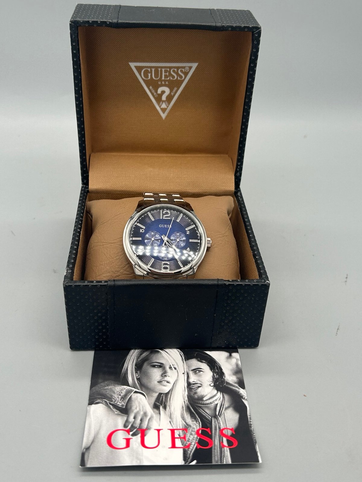 GUESS Men's On Time Stainless Steel Watch U0252G2 Blue Dial