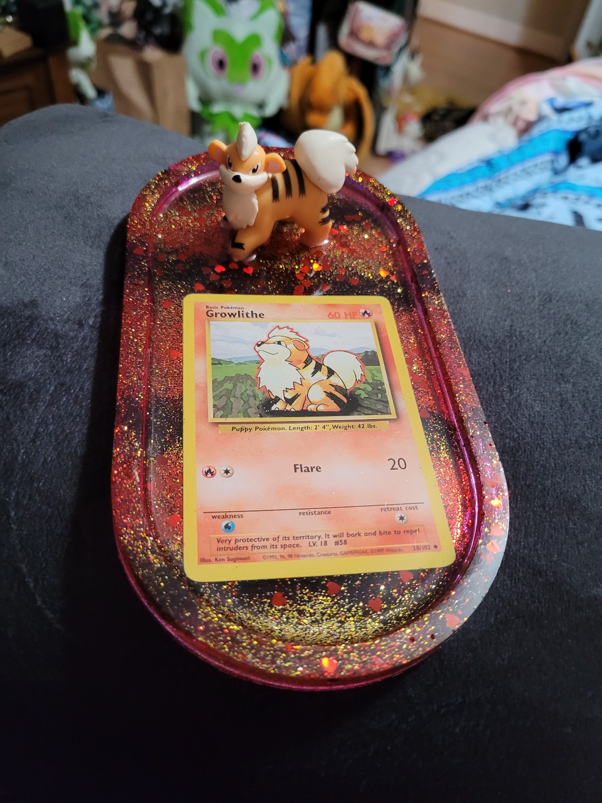 Pokemon growlithe trading card jazwares figure epoxy resin trinket dish coaster