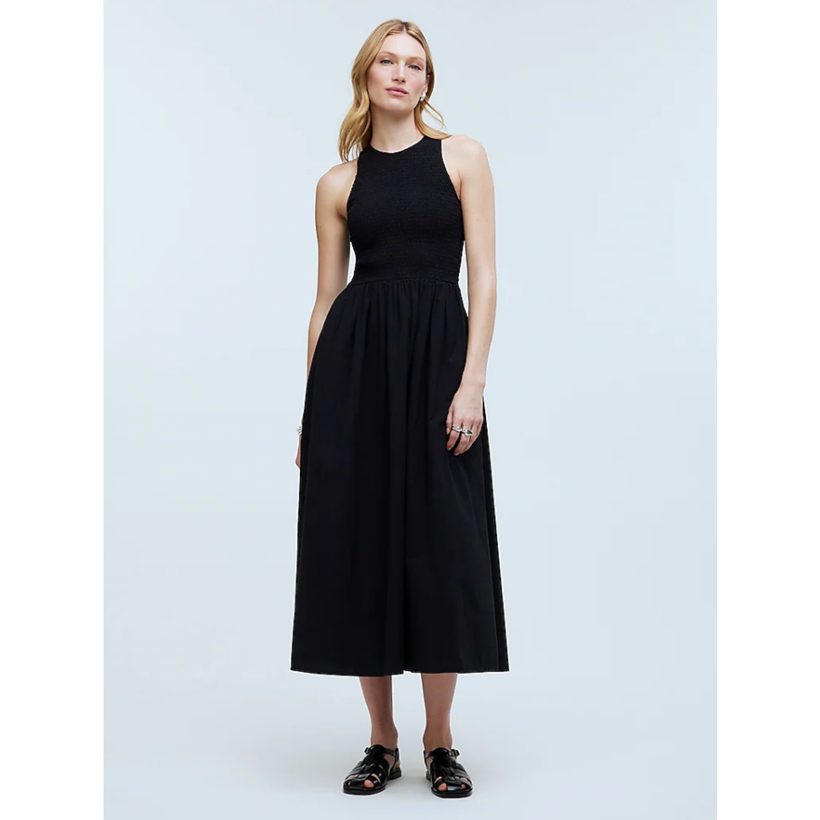 Madewell The Melody Smocked Selena Midi Dress Black XS