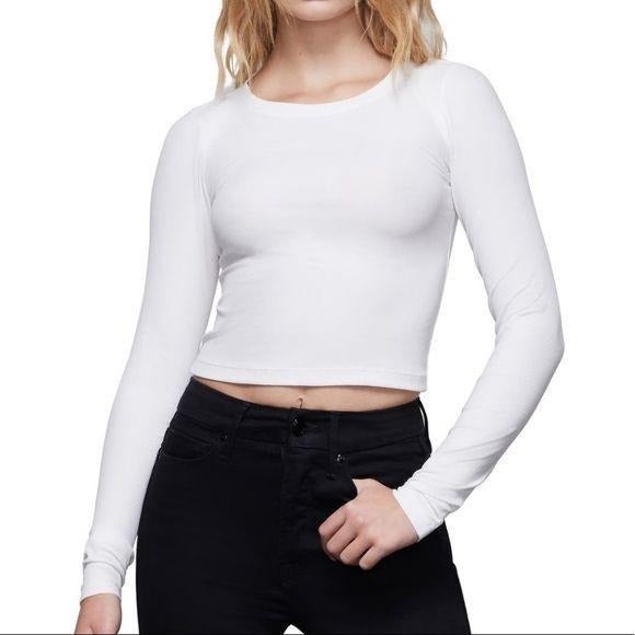 NWT Good American Long Sleeve Cropped Crew Neck Top