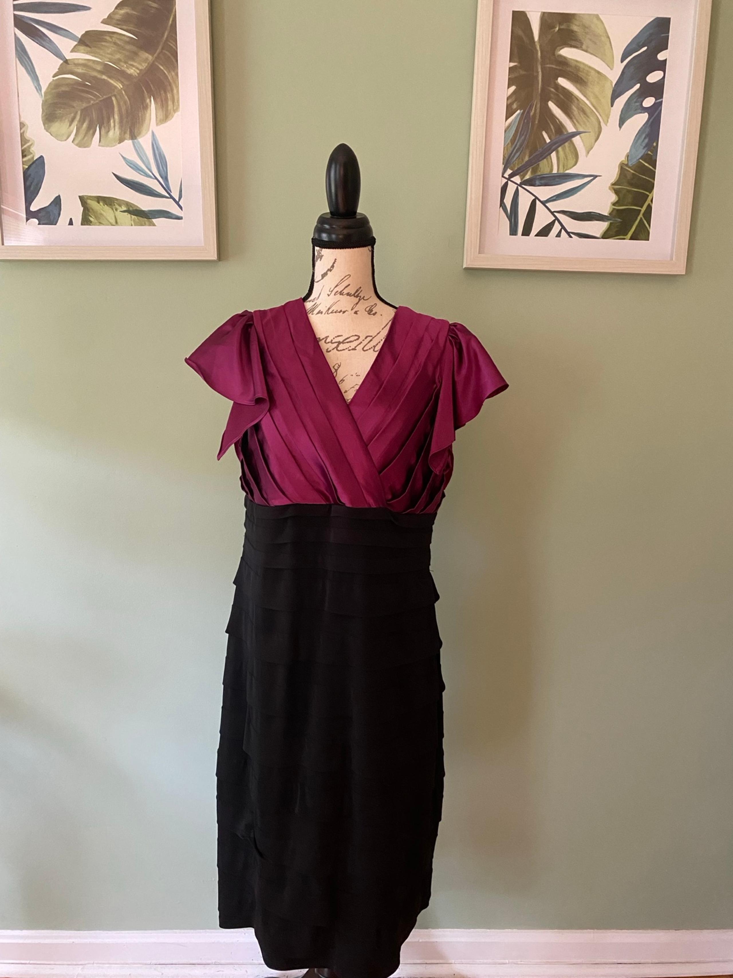 Elegant Magenta and Black Women's Dress Size 16