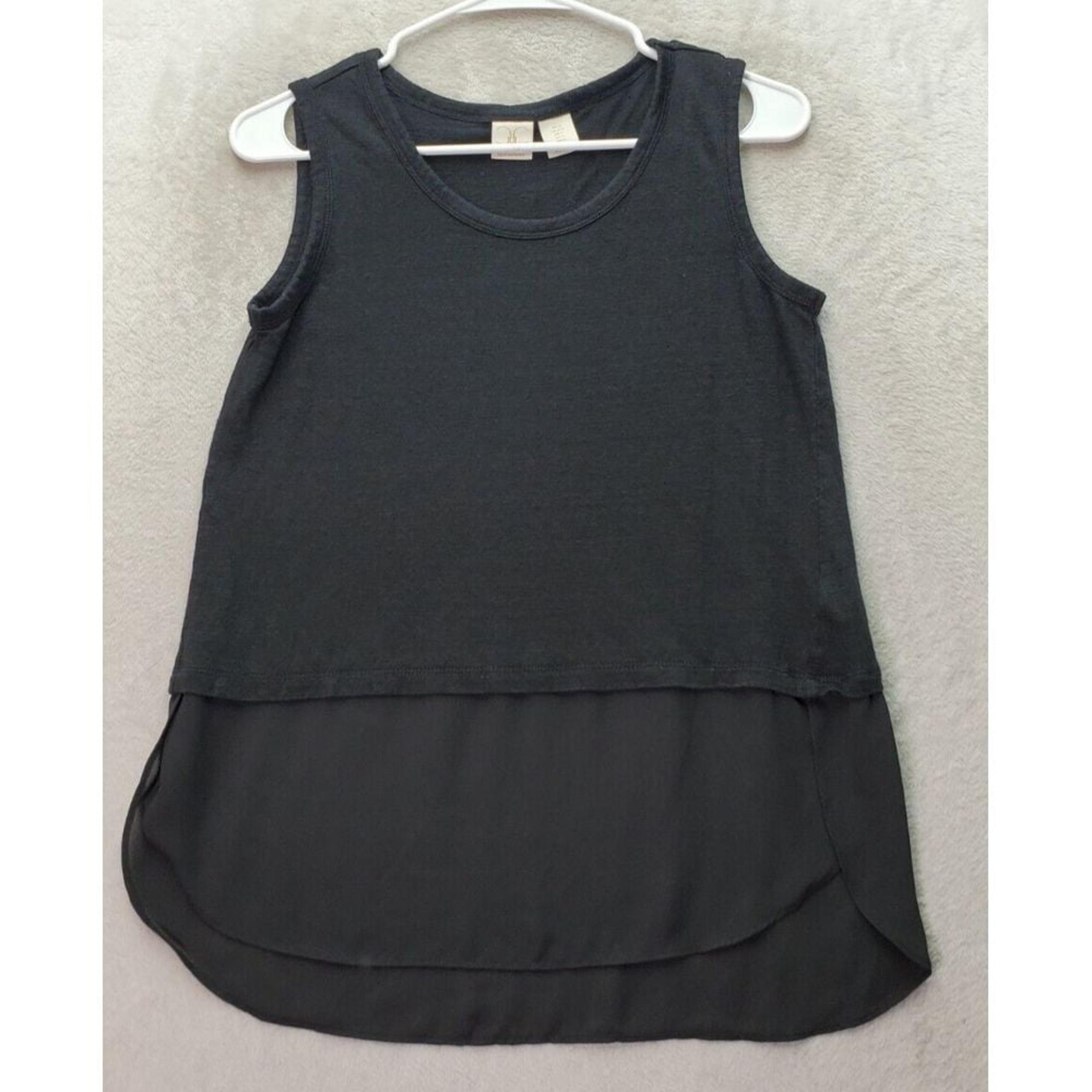 Catherine Malandrino Tank Women Small Black Linen Sleeveless Round Neck High Low