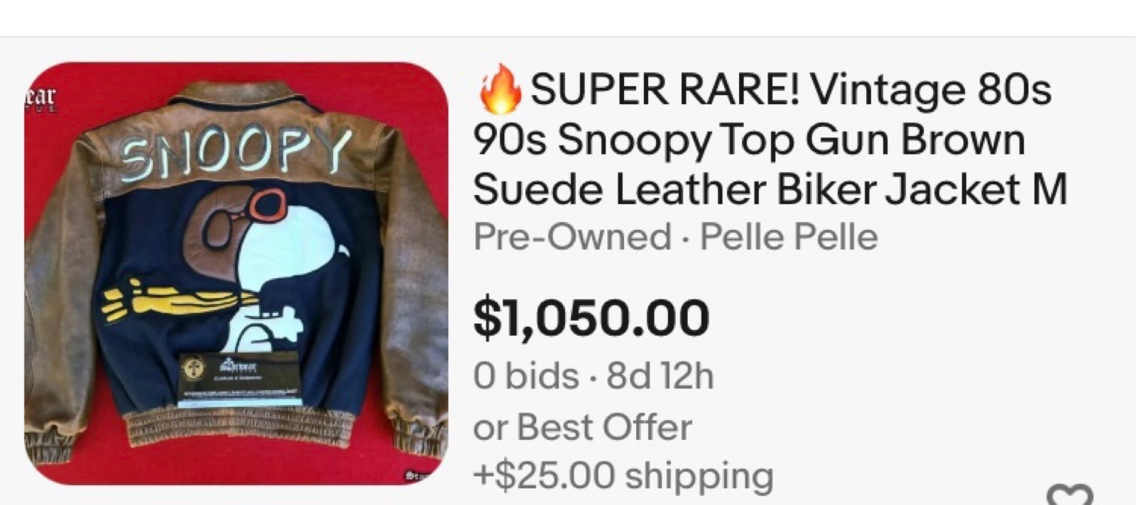 SUPER RARE! offers Vintage 80s 90s Snoopy Top Gun Brown Suede Leather Biker Jacket XL