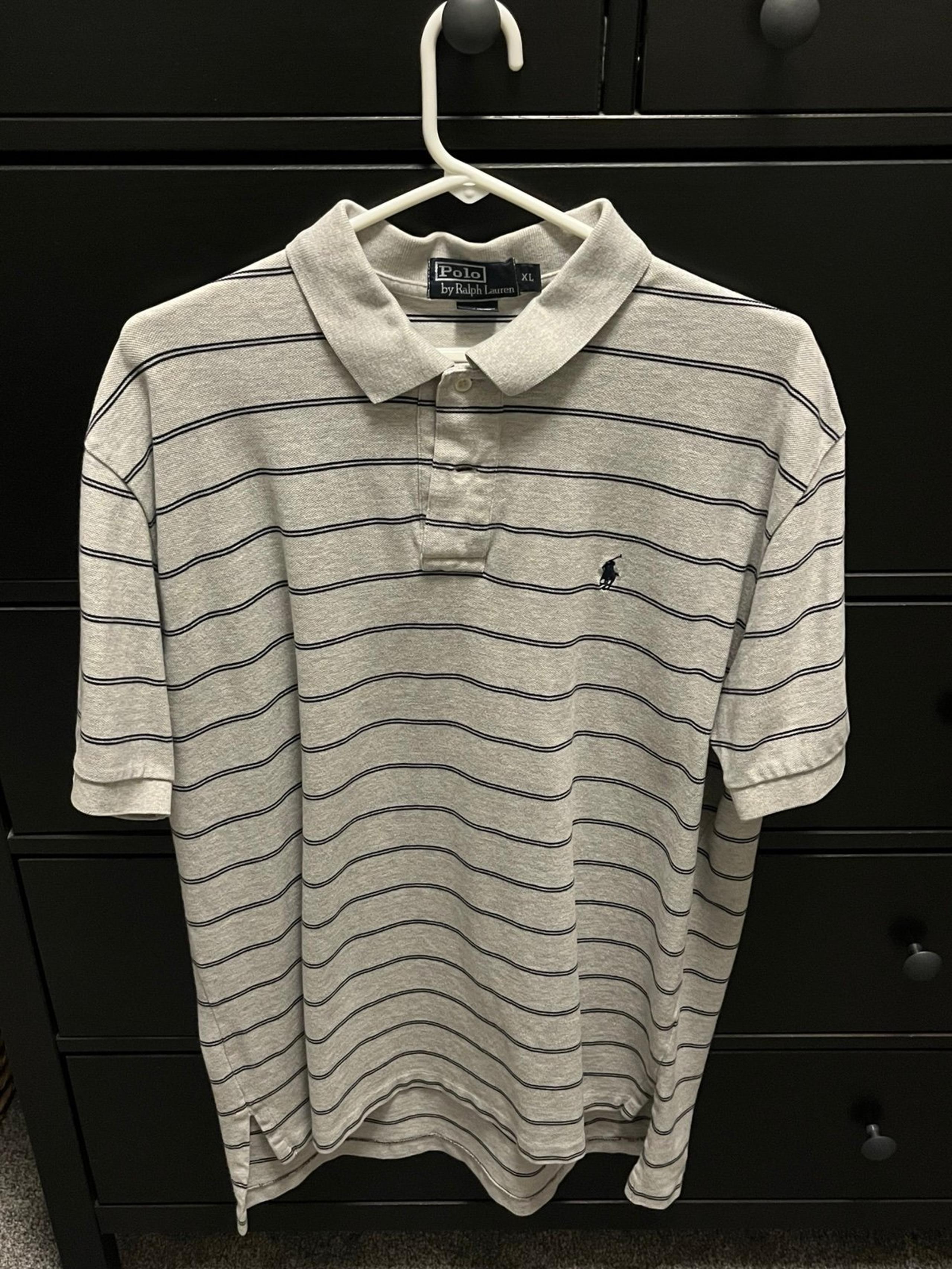 Polo Ralph Lauren Men's Polo Short Sleeve Grey Navy Striped Shirt Size XL