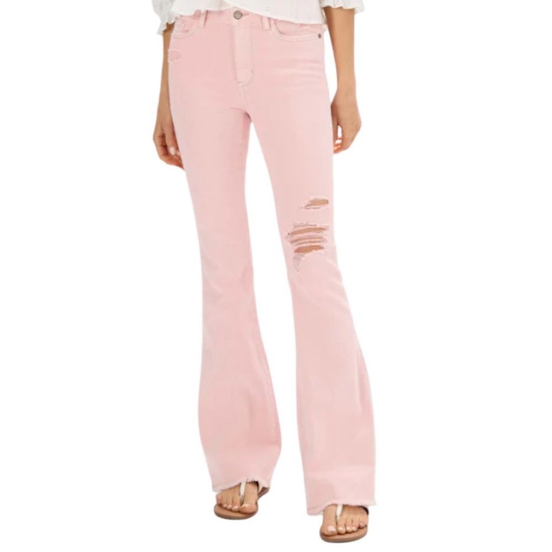 NWOT Judy Blue Light Pink Distressed Fringe Hem Flare Jeans Women's size 20W