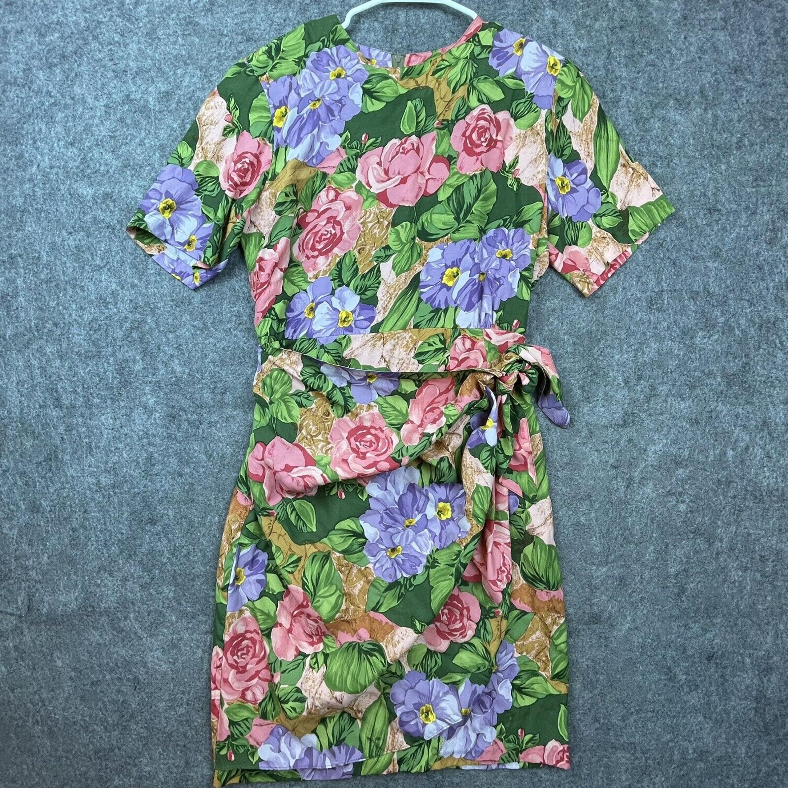 Vintage Carol Anderson Dress 13/14 Bright Floral Sarong Hawaiian Vacation 80s