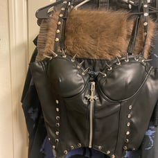 Black vegan leather spike stud Corset with cross M