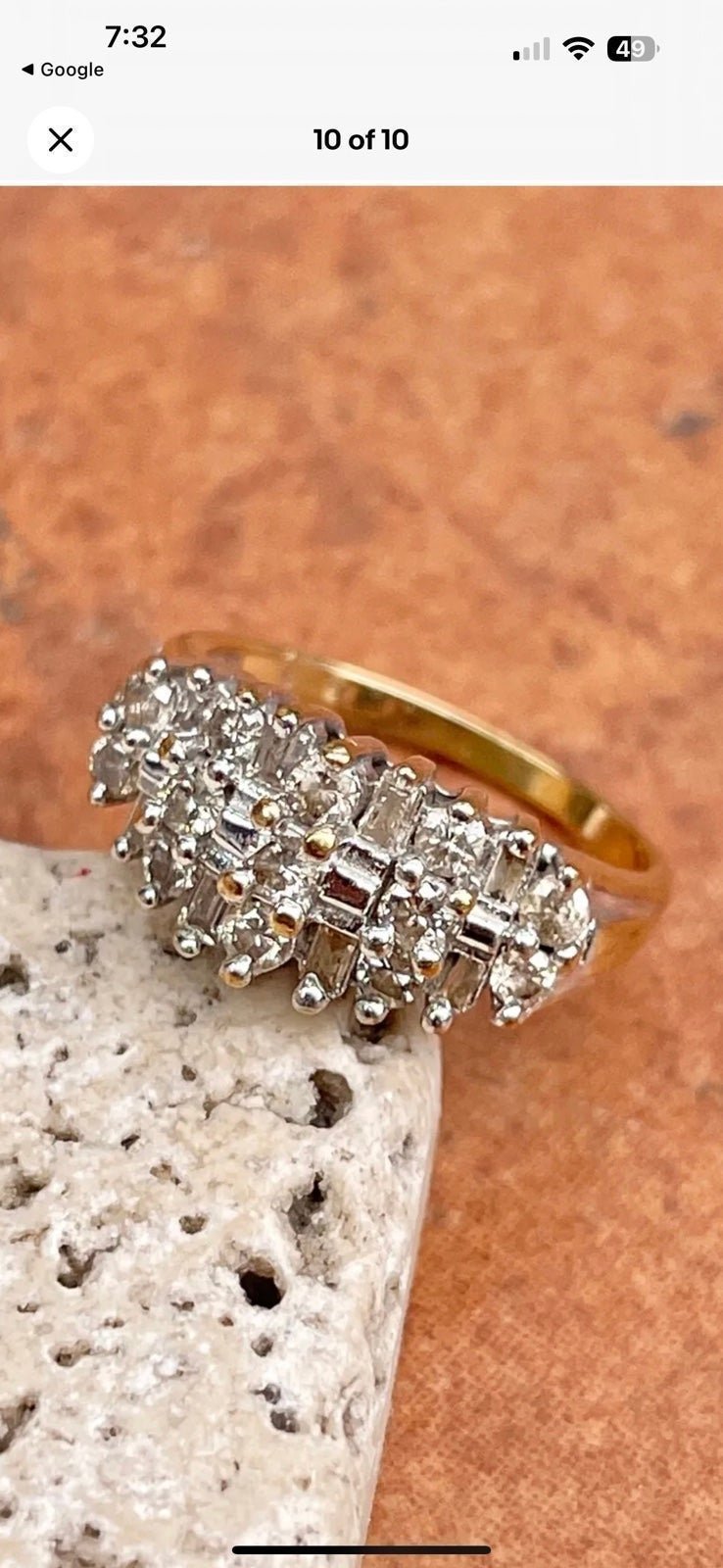 Vintage 10K Yellow Gold Baguette Round Diamond Anniversary Wedding Band Ring 5.5