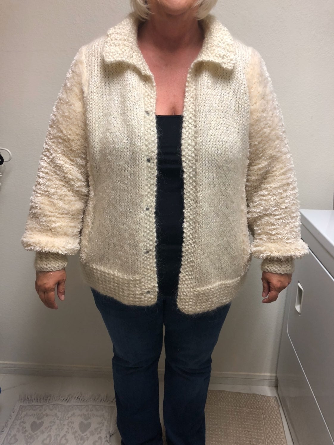 Hand Knit Cardigan Sweater Ivory Women's Size 2X