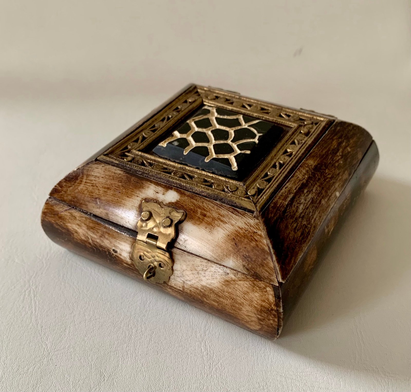 Vintage box made from bone and brass