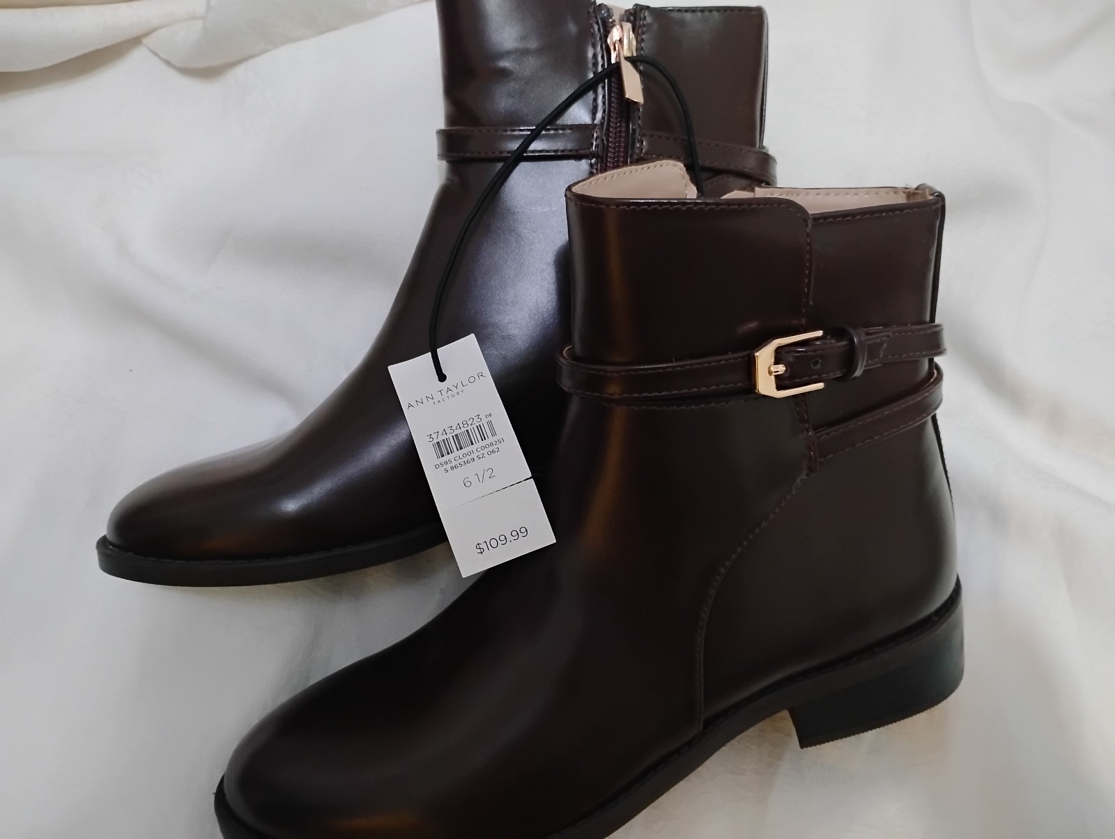 Ann Taylor Box Leather Buckle Ankle Booties