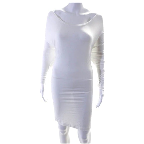 Feel the Piece Scoop Neck Long Sleeve White Dress One Size