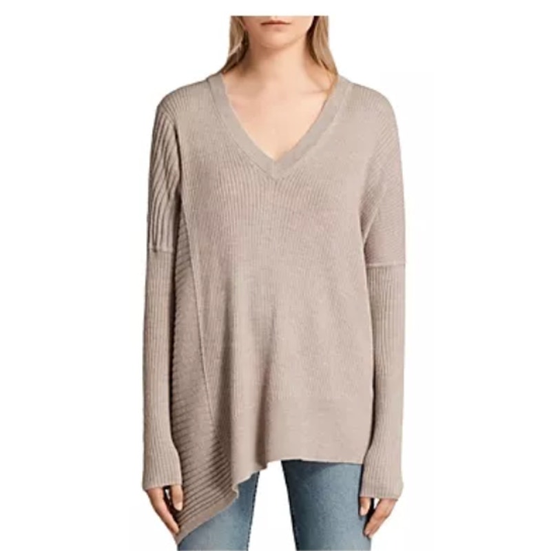 Allsaints Wool Blend Keld Olivo V Neck Jumper Sweater Womens Small Beige Tan
