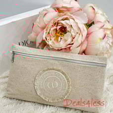 Dior Haute Couture Flowers Canvas Linen Pouch Cosmetic Bag Travel Case Clutch