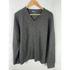 Polo Ralph Lauren Men's Large Gray Knit V-Neck Lambswool Sweater