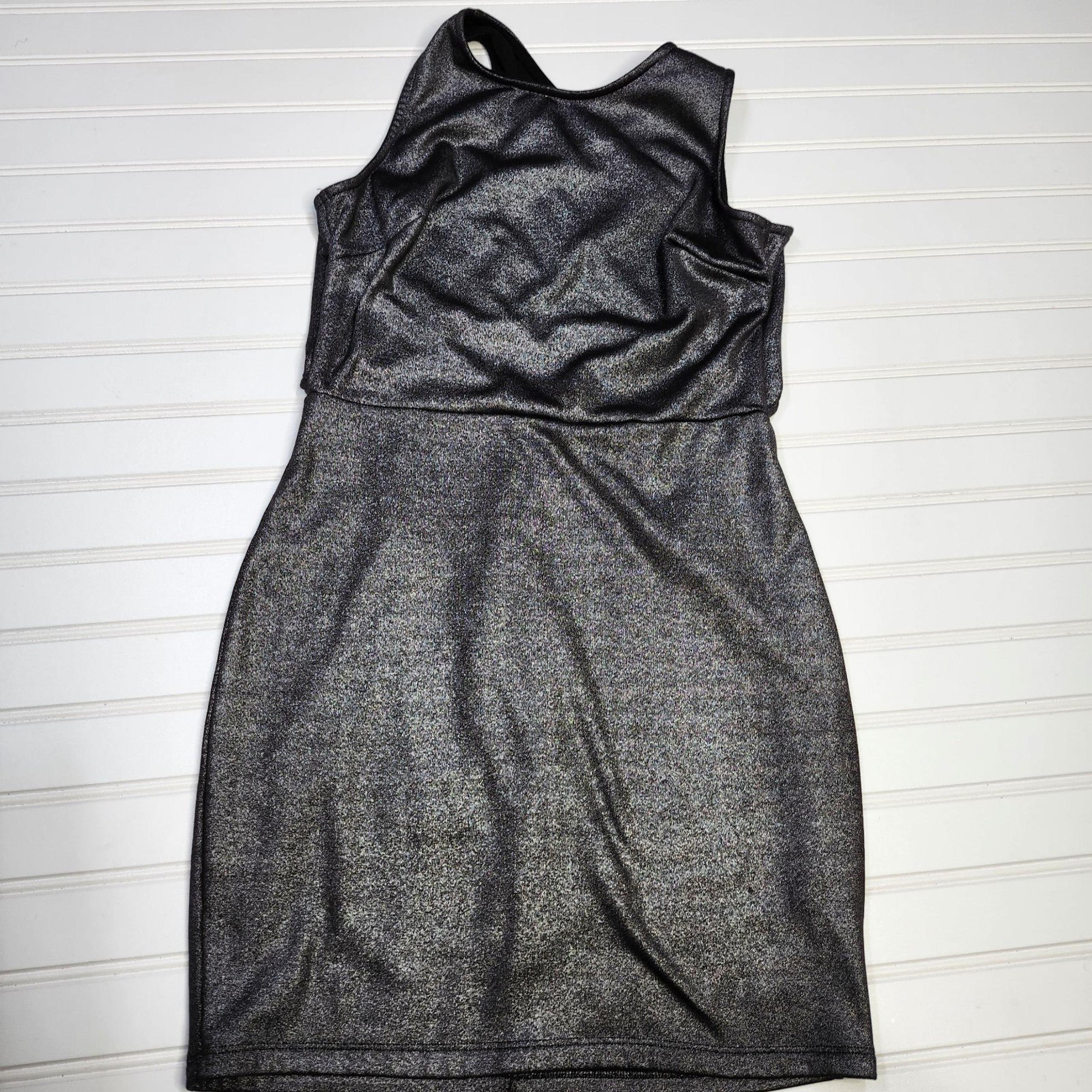ASTR The Label | Women's Black Fleece Lined Silver Metallic Open Cross Back Mini