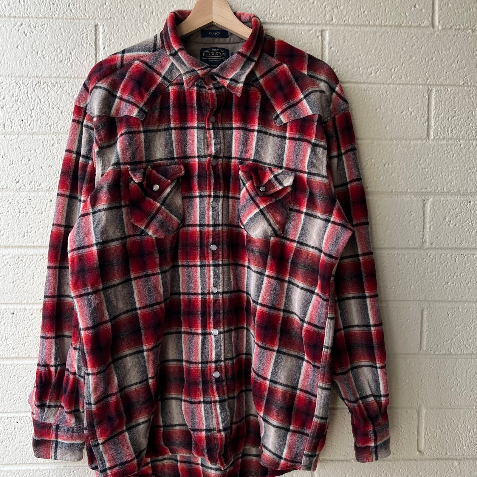 Pendleton Canyon Shirt Men’s XXL Tall Plaid Wool Pearl Snap Western Wear Flannel