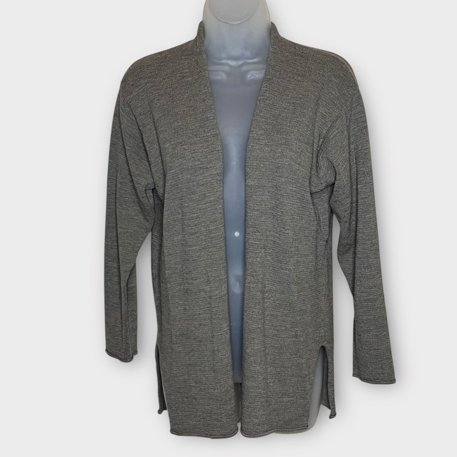 EILEEN FISHER Textured Wool Sage-Gray Open Front Cardigan Size Medium