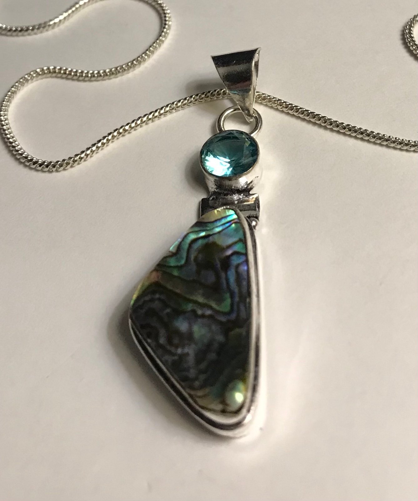 Abalone Blue Topaz 925 Sterling Silver Necklace