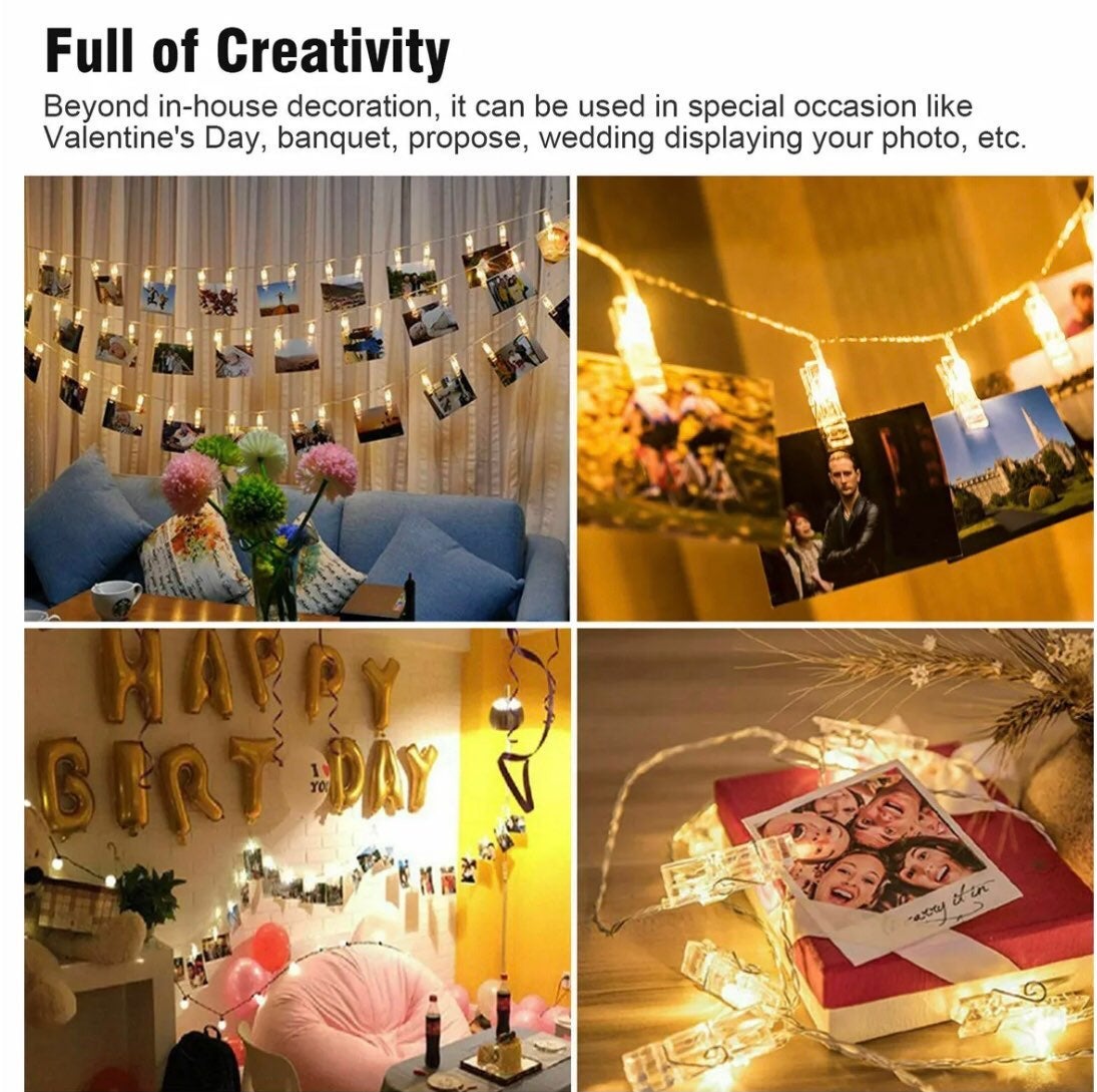 40 LED photo clip string light room wall