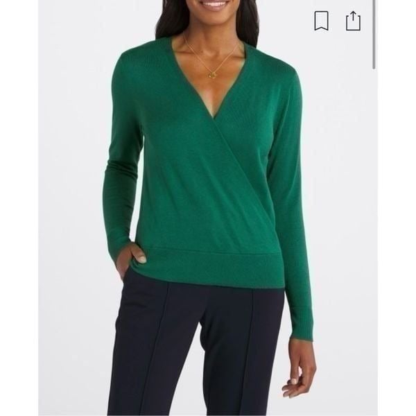 LETY & ME Alesia Surplice Sweater green faux wrap top