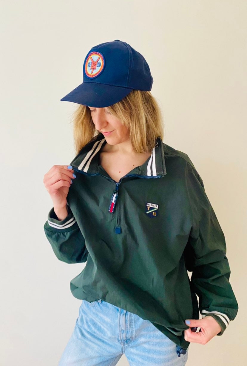 90s tommy hilfiger quarter zip nylon pullover / medium