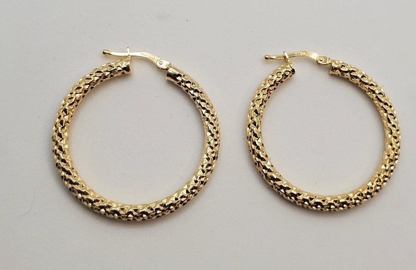 JTV 10k yellow gold diamond cut glitter hoop earrings