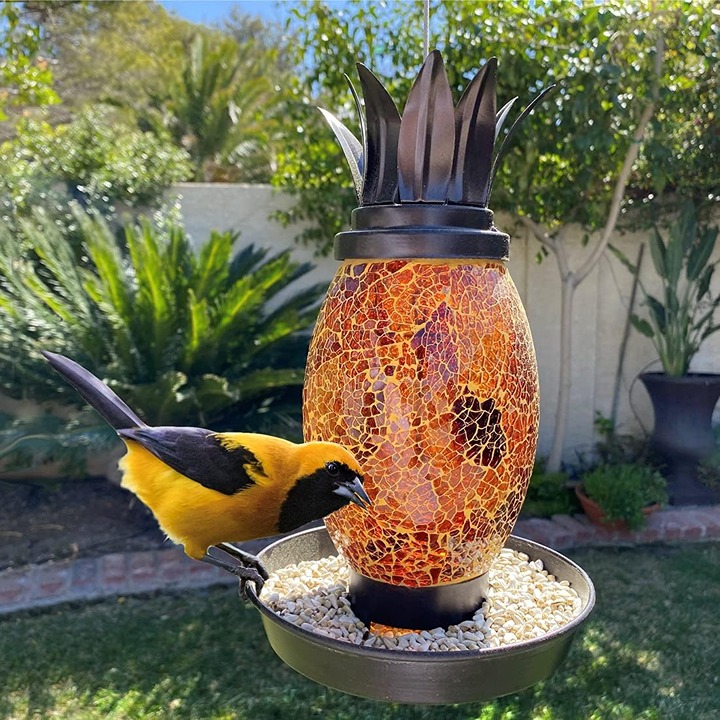 Lily's Home Mosaic Glass Hanging Bird Feeder for Outside Wild Birds. with Short