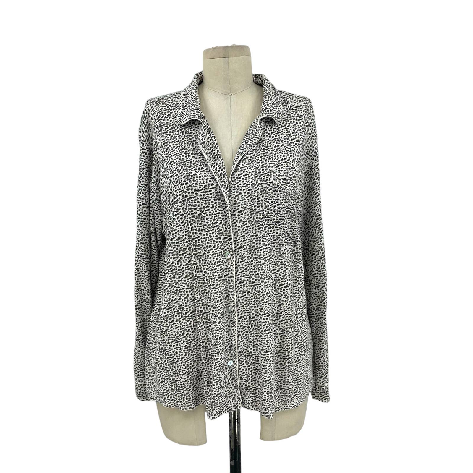 Eberjey Gisele Long Sleeve Pajama Top Ivory Brown Spotted Print Size Medium