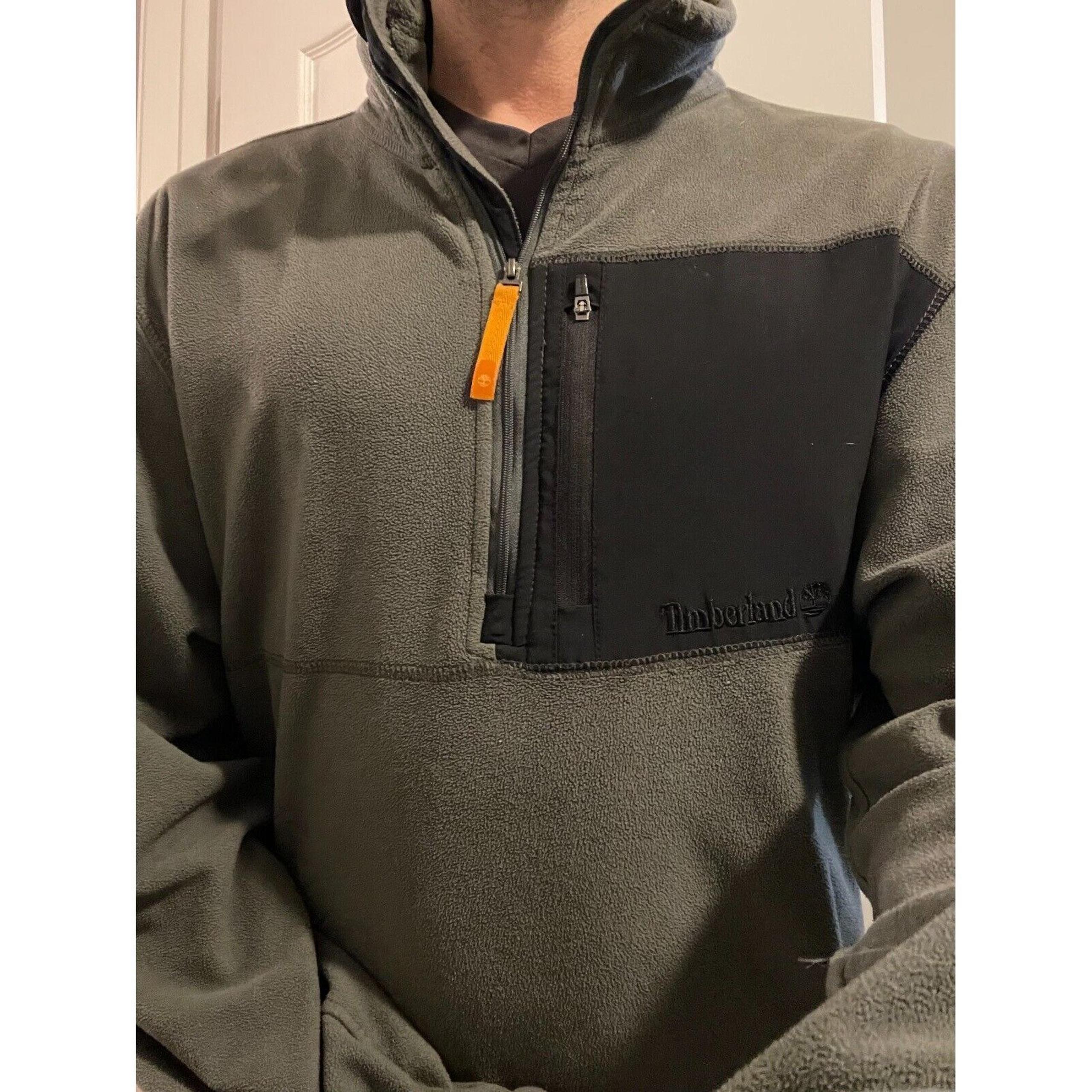 Timberland Pullover Mens XL Black Zip Long Sleeve Fleece Utility Pocket