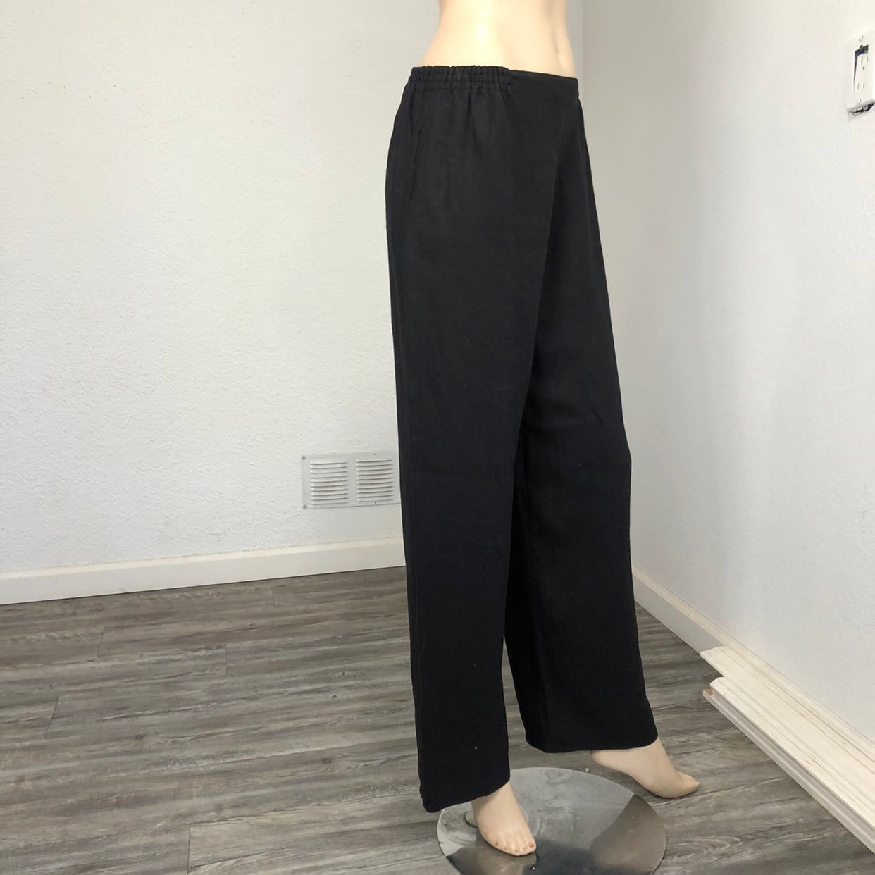 DUSAN made in Italy high waist linen elastic waist wide leg pants black