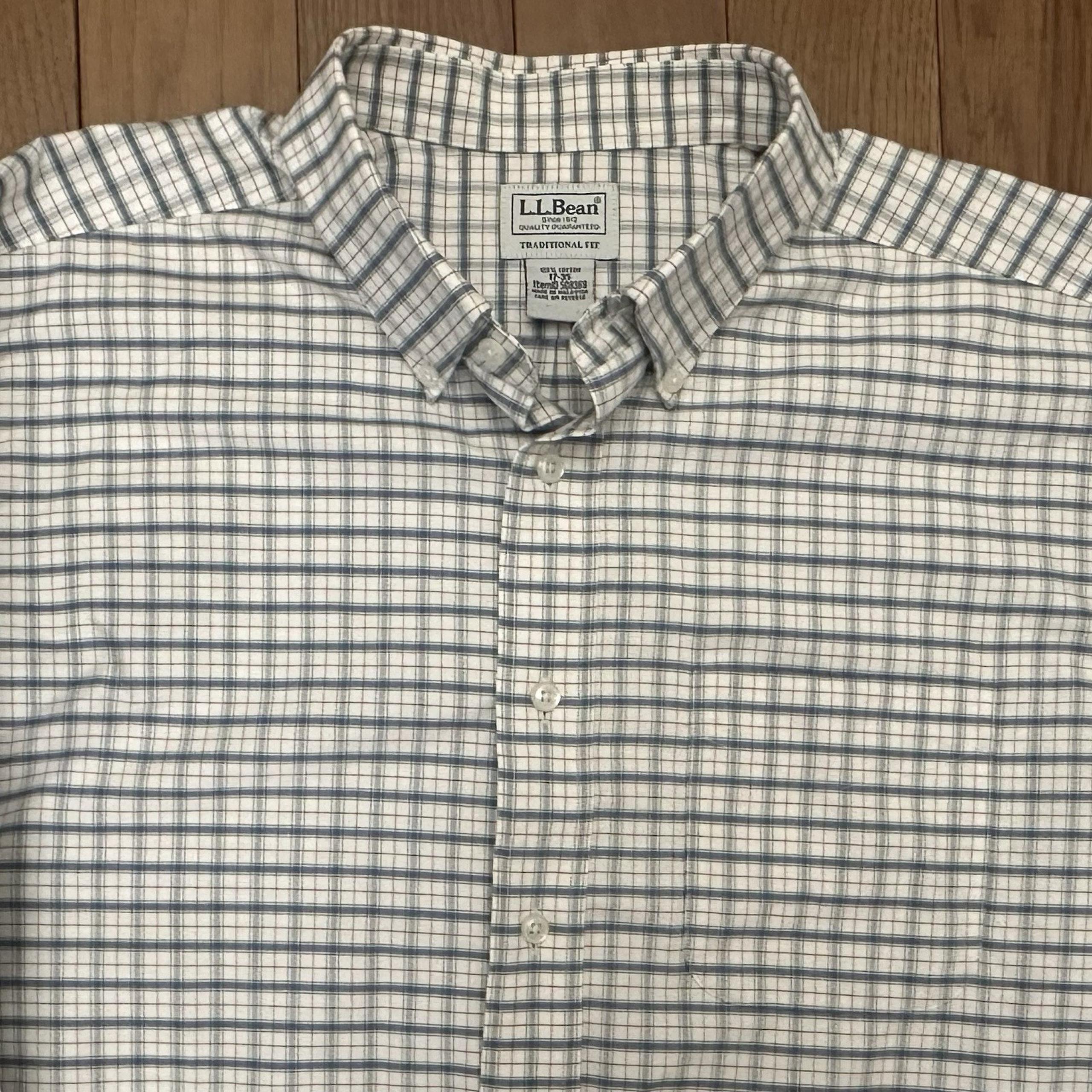 L.L. Bean Men's White Blue & Orange Plaid Cotton Dress Shirt 17-35 traditional