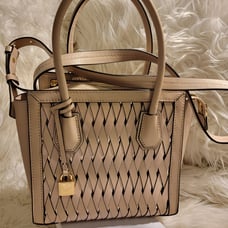 NWT Michael Kors Mercer Studio Woven Leather Crossbody Satchel Soft Pink
