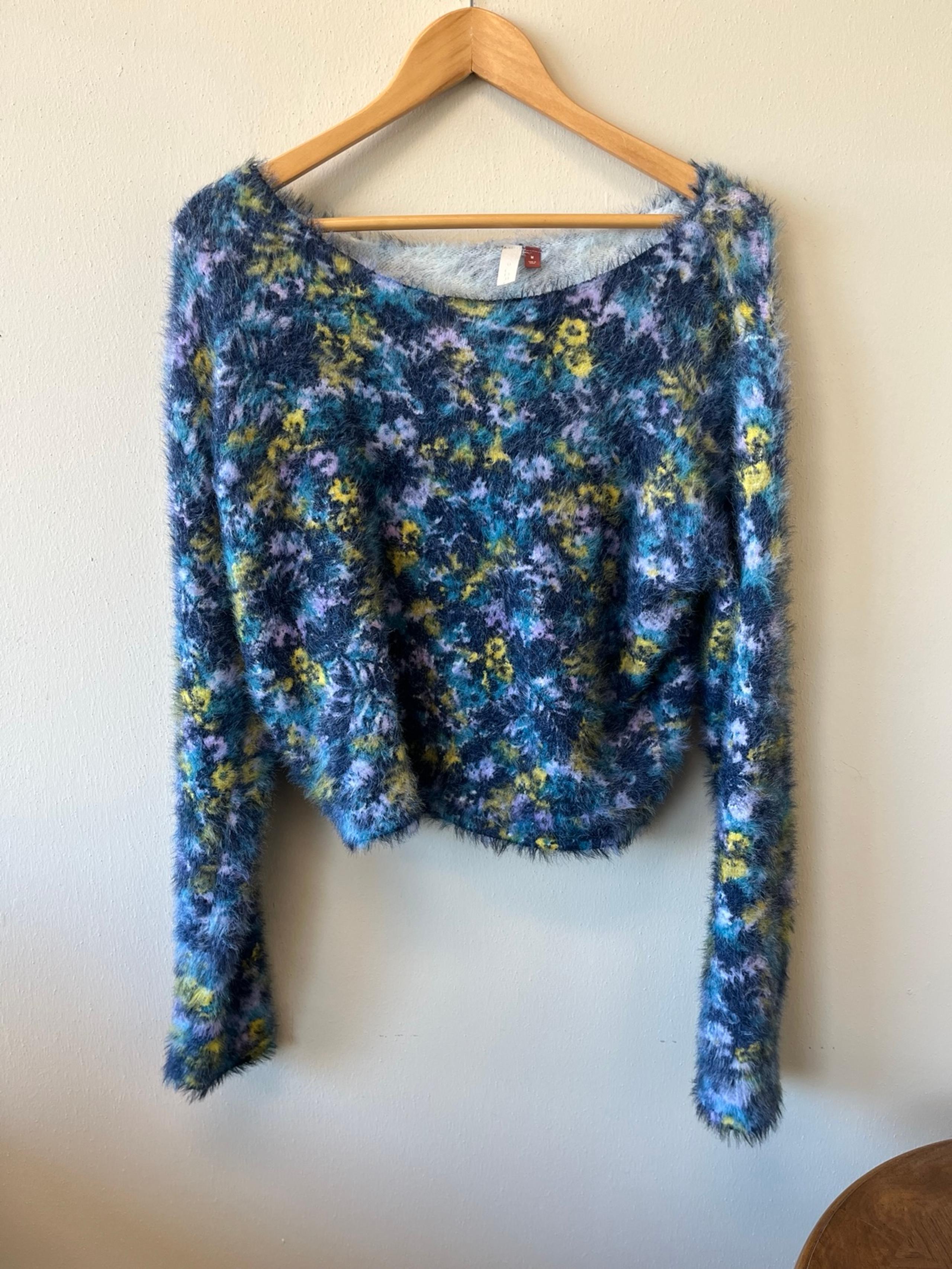Anthropologie Pilcro Blue Multicolor Fuzzy Sweater
