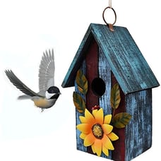 Rustic Decorative Wooden Bird House for Outside, Outdoor Hanging Wood Hand-Paint