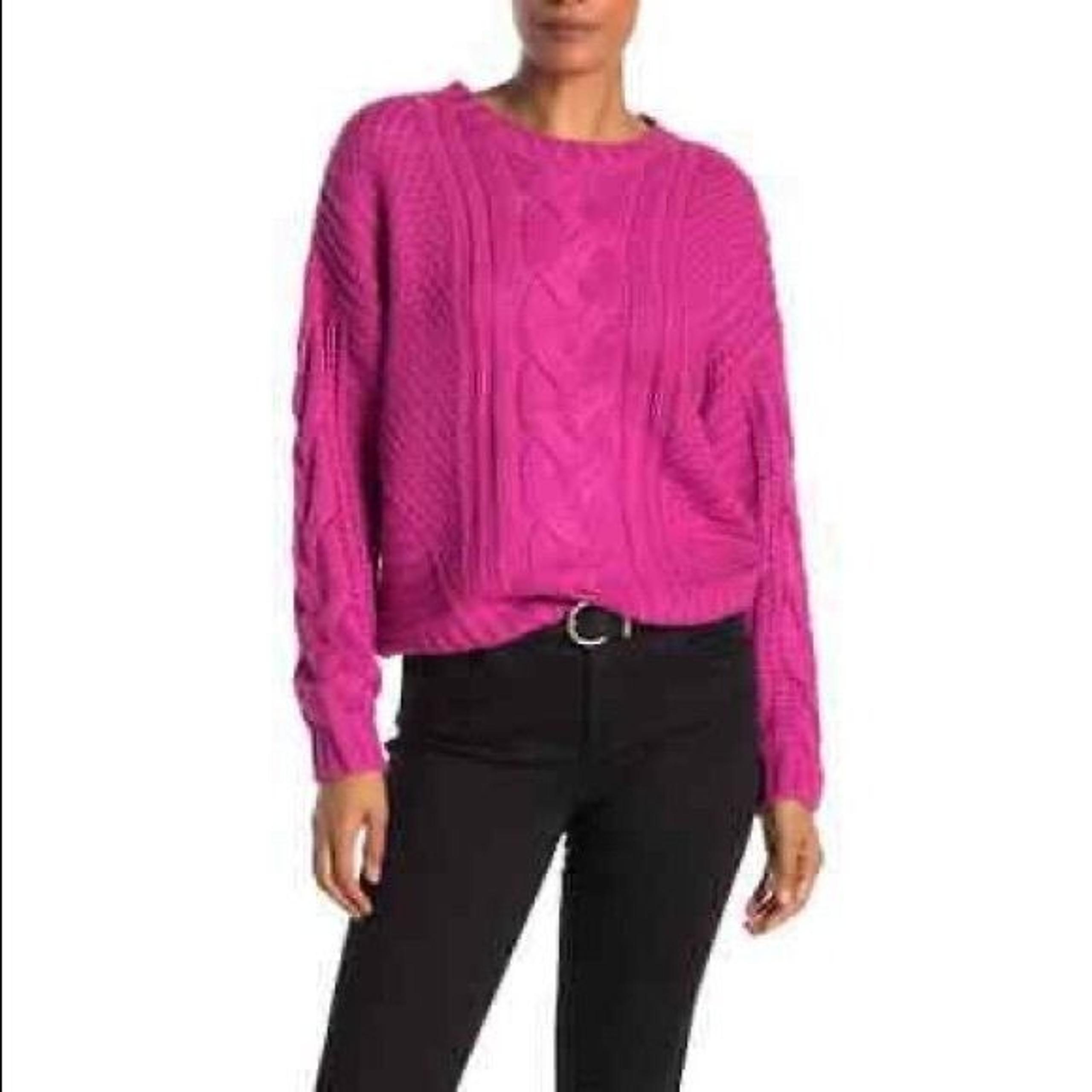 One A (Nordstrom) Pink Chunky Cable Knit Pullover Crew Neck Sweater Large