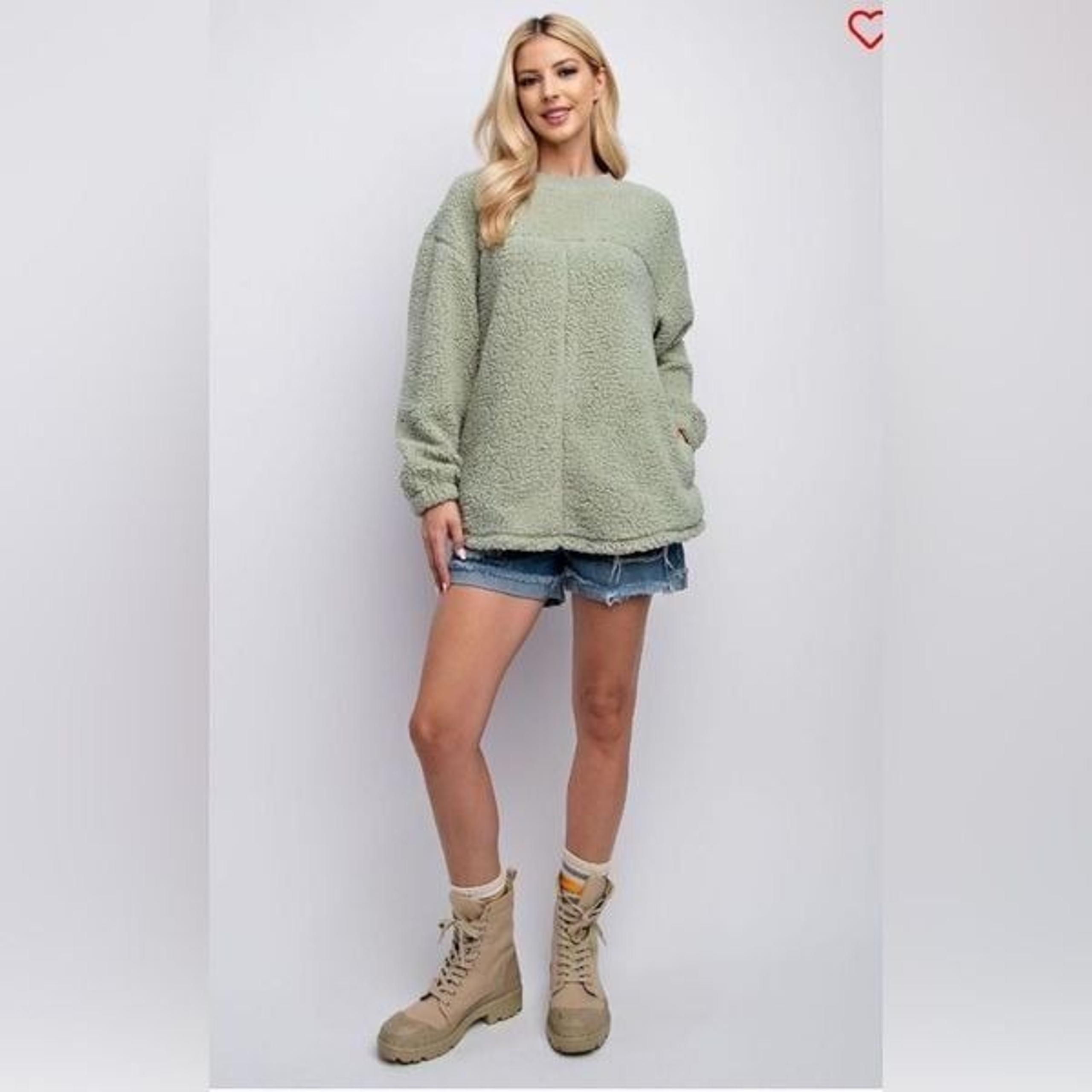 Easel Sage Green Oversized Sherpa Sweater New Size M