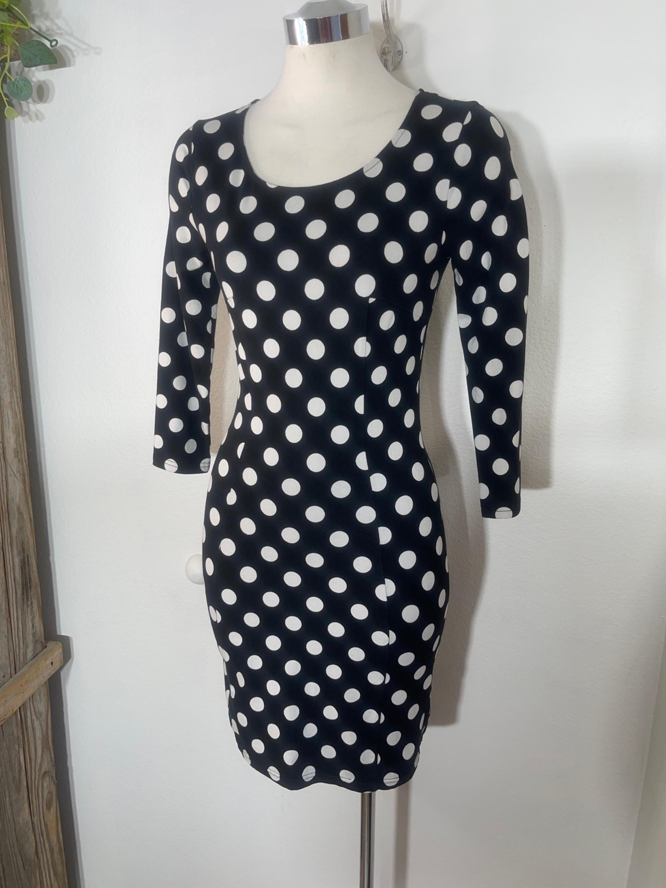 Divided By H&M Women Shift Mini Dress Polka Dots 3/4 Sleeve Black/white Retro 6