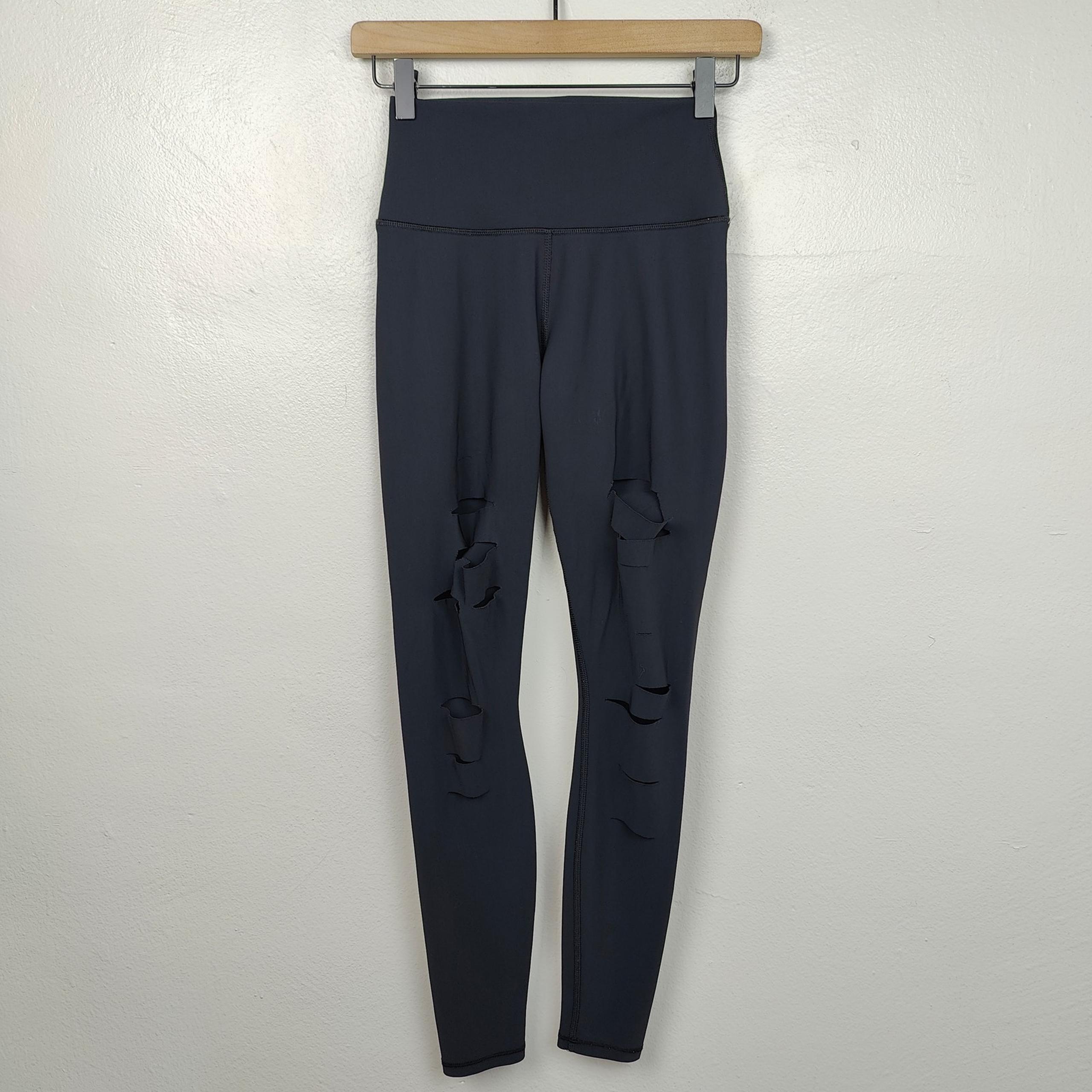 Alo Yoga Ripped Warrior Leggings Womens XS Black Shredded High Rise