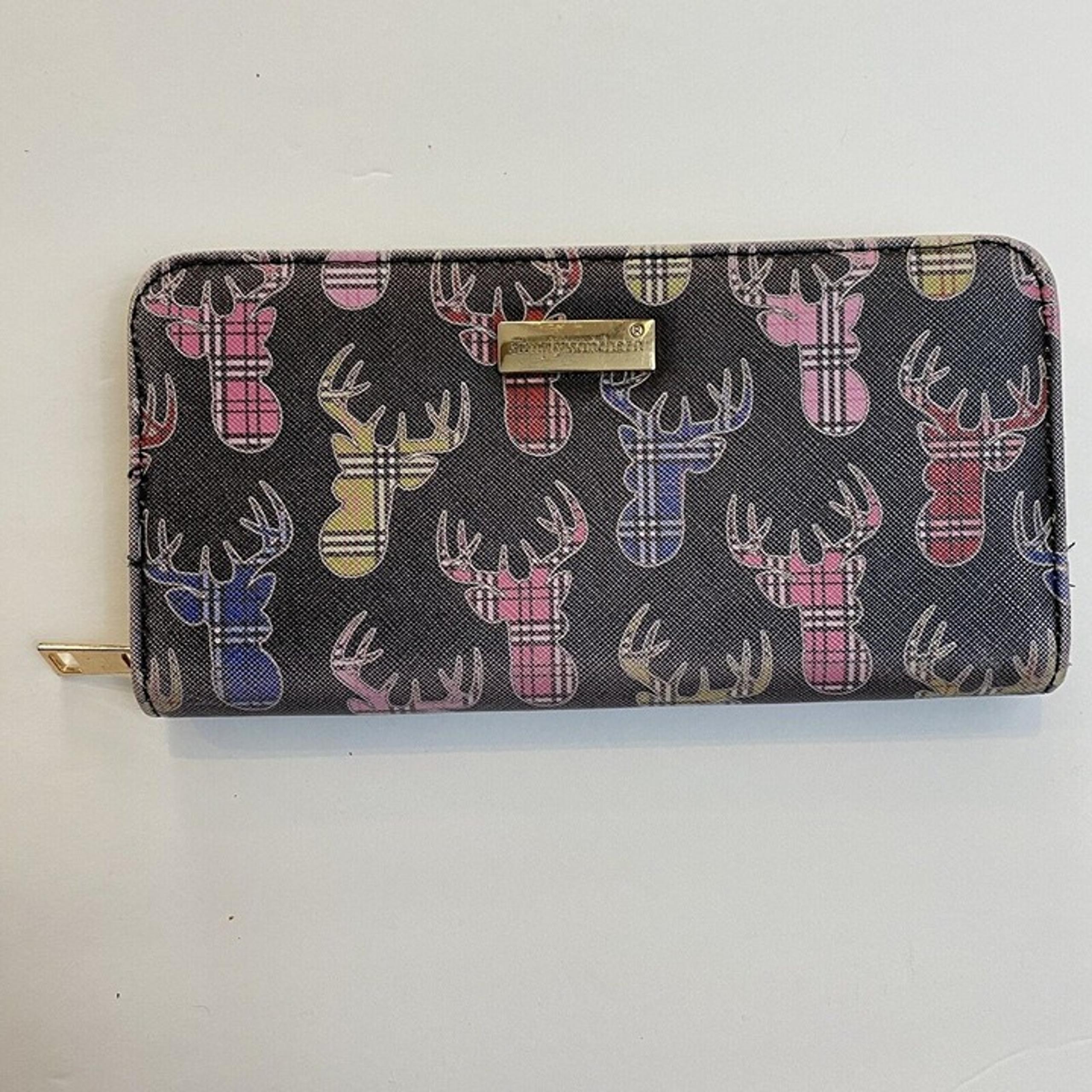 Simply Southern Womens zip Wallet deer head plaid Multicolor