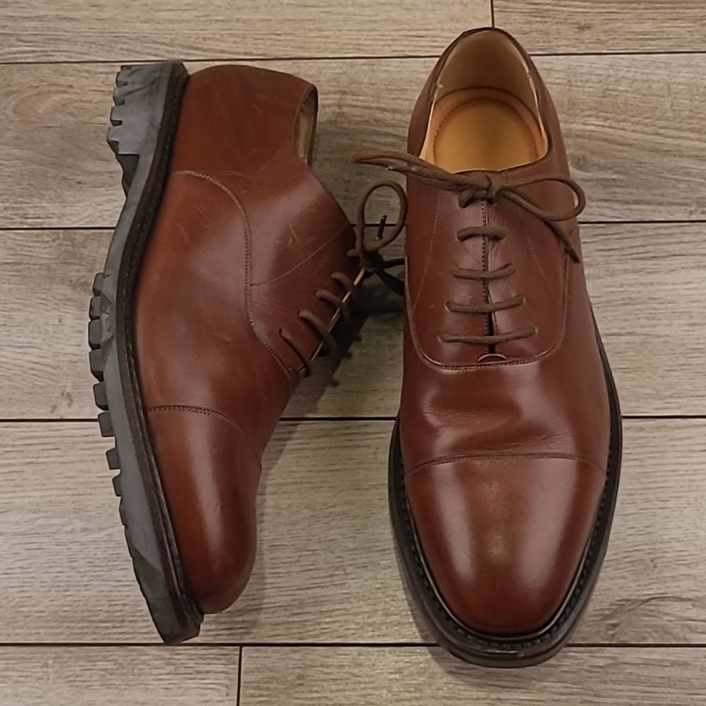 FACONNABLE France Horse Brown Leather Sz 10.5 F Oxford Lace Up Casual Mens Shoes
