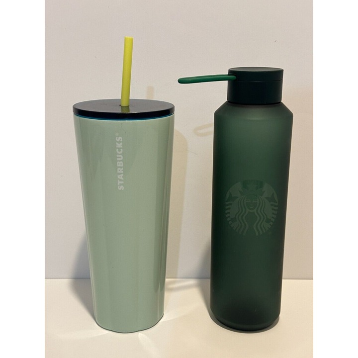 2 Starbucks - 2022 Mint Green Scalloped Stainless Steel & Tritan Water Tumblers